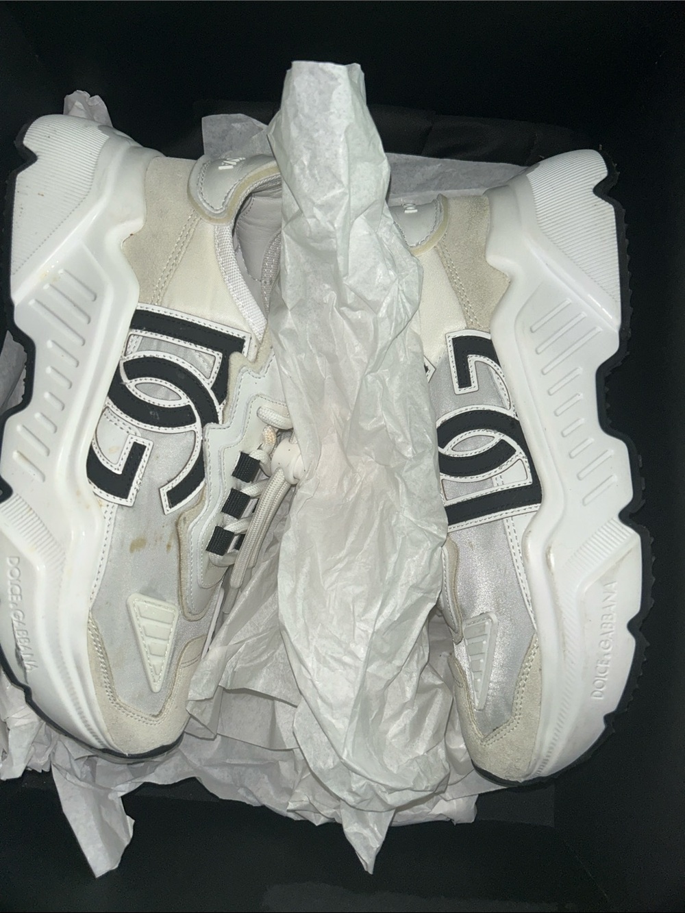 Dolce & Gabbana White and Black Chunky Logo Sneakers with the box